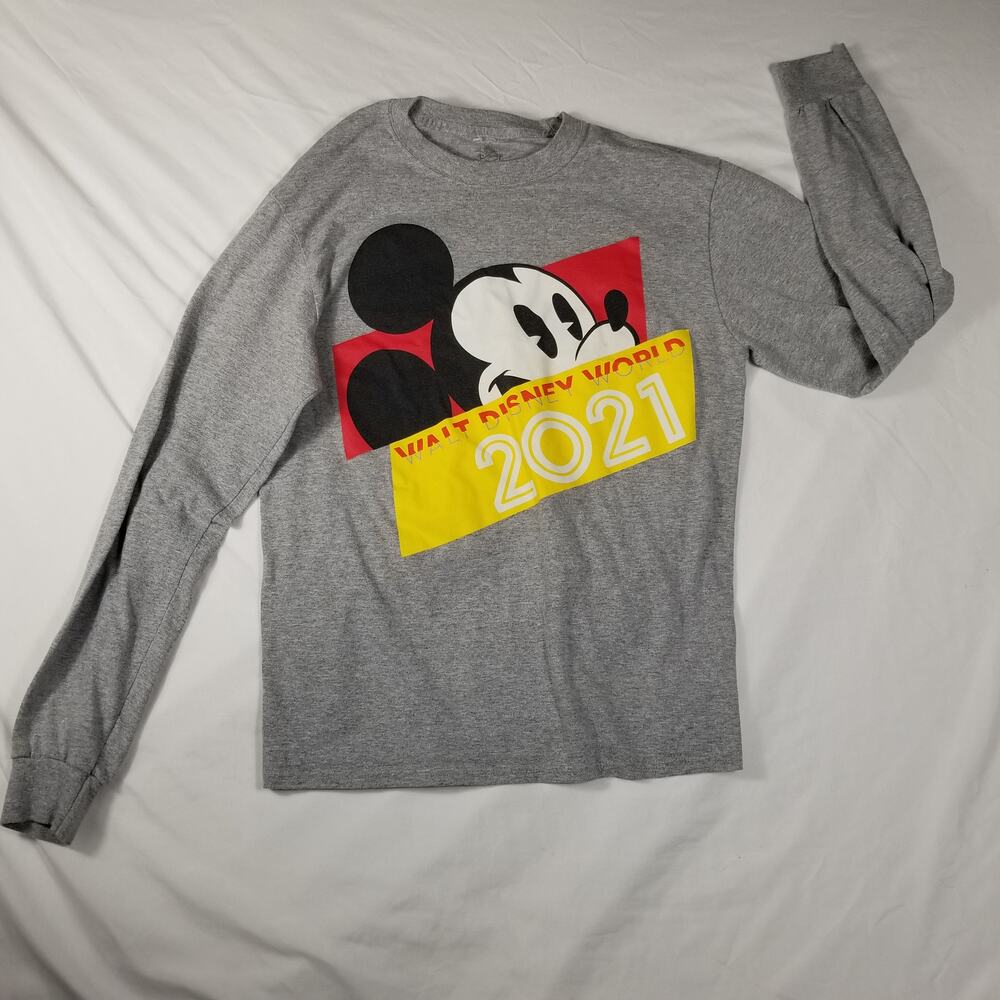 Disney World 2021 Mickey Mouse Long Sleeve Shirt Mens Medium Gray
